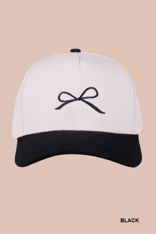 Coquette Bow Two-Tone Canvas Cotton Ball Hat