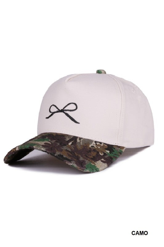Coquette Bow Two-Tone Canvas Cotton Ball Hat