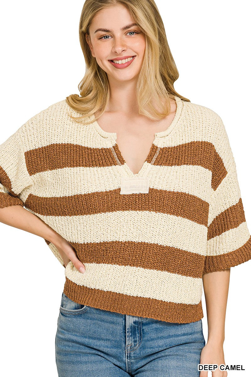 Papillion Split Neck Stripe Sweater