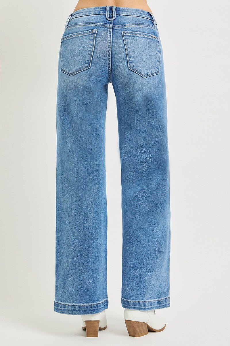 Risen Milwaukee Tummy Control Mid Rise Wide Leg Jeans