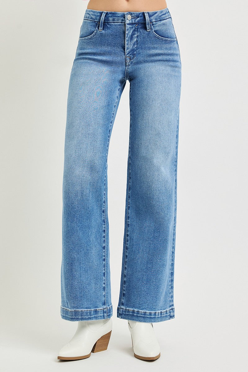 Risen Milwaukee Tummy Control Mid Rise Wide Leg Jeans