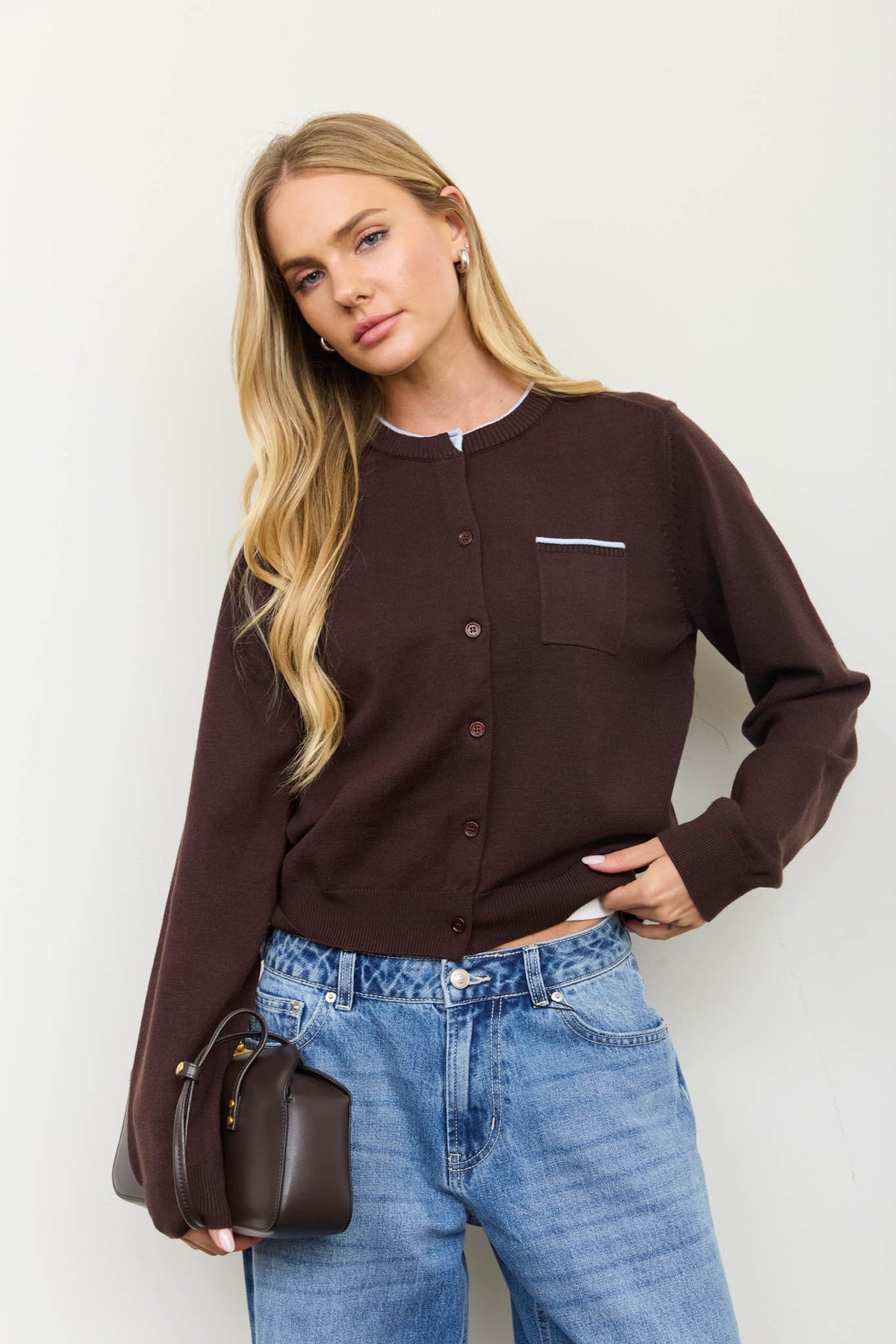 Riverview Contrast Piping Cardigan