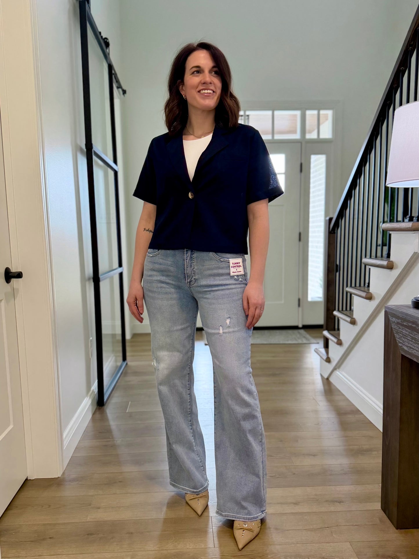 Risen Concord Tummy Control Elastic Band High Rise Wide Jeans