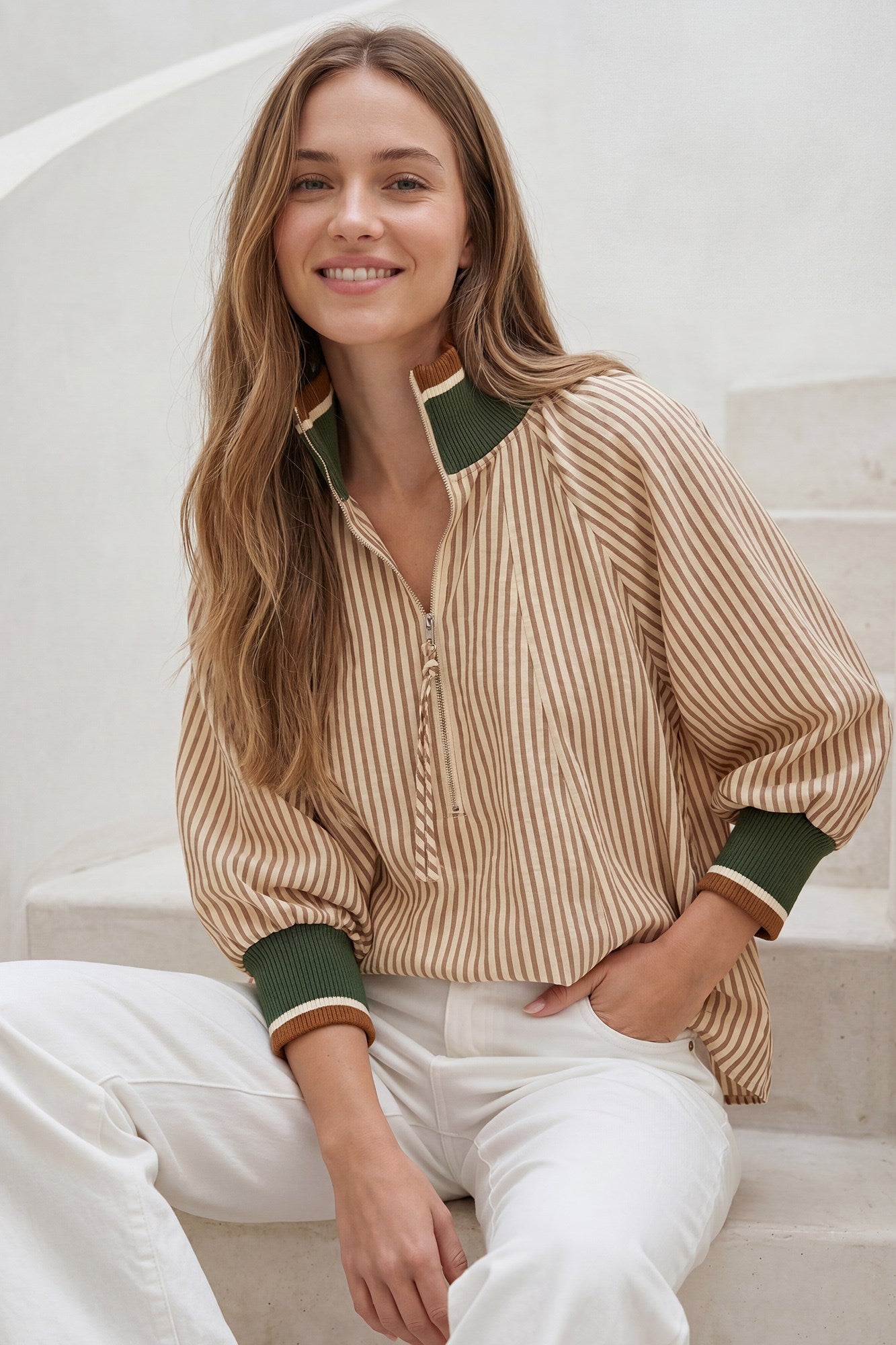 Moorhead Striped Half Zip Top