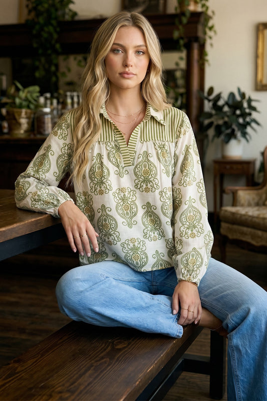 Shelby Contrast Collared Blouse