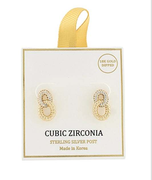Pave CZ Oval Linked Earrings