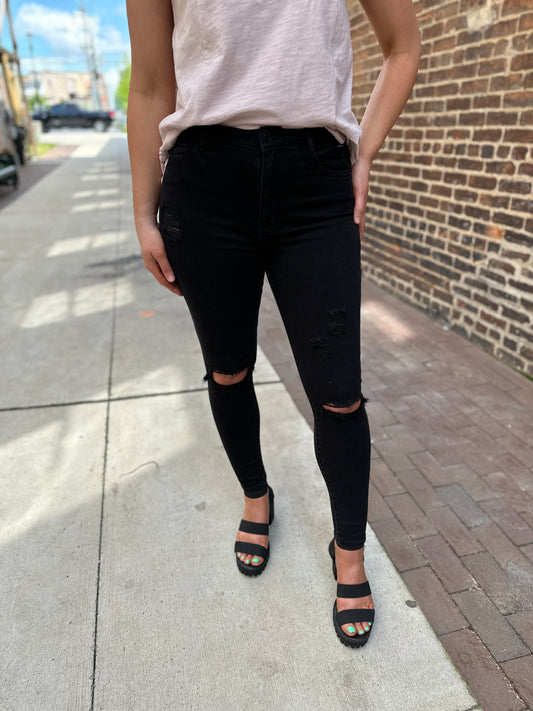 Cello Black High Rise Distressed Ankle Skinny