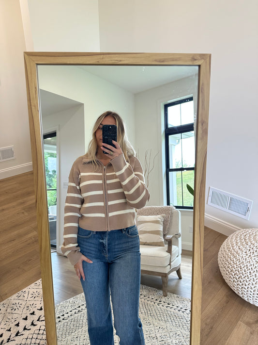 Harrison Stripe Zip Up Sweater