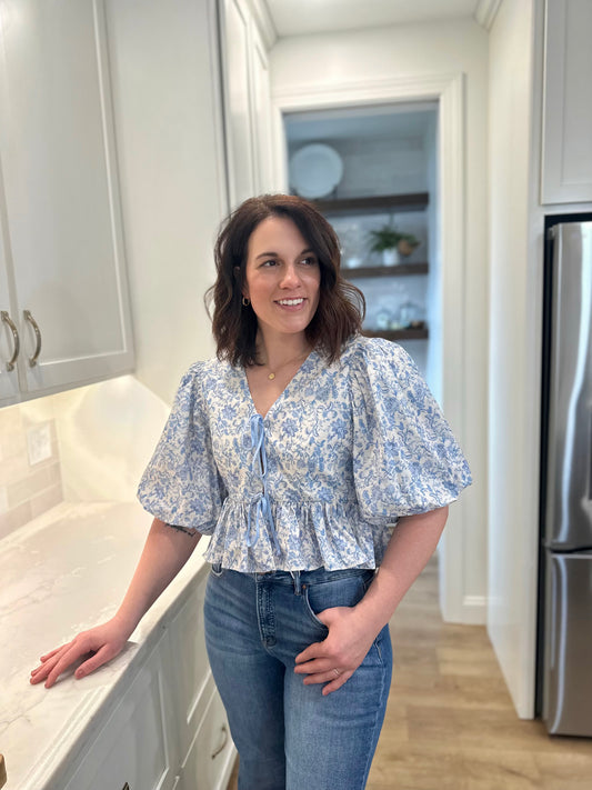 Tiffany Floral Front Tie Blouse