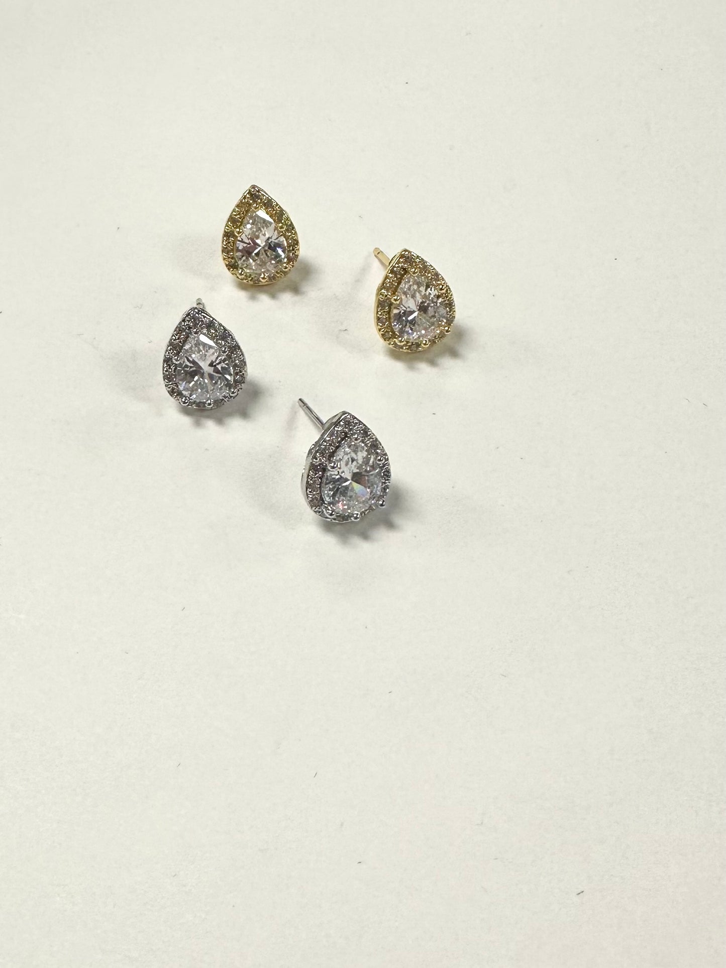 CZ Teardrop Stud Earrings