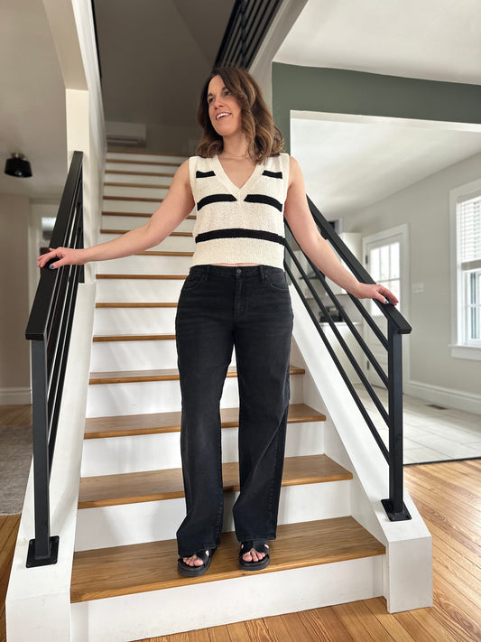 KanCan Abby Mid Rise Black Wide Leg Jeans