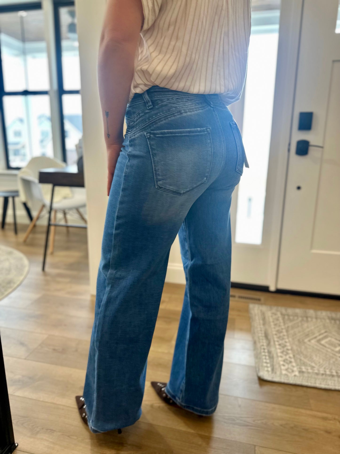 Jenkins Risen High Rise Wide Leg Waist Detail Jeans