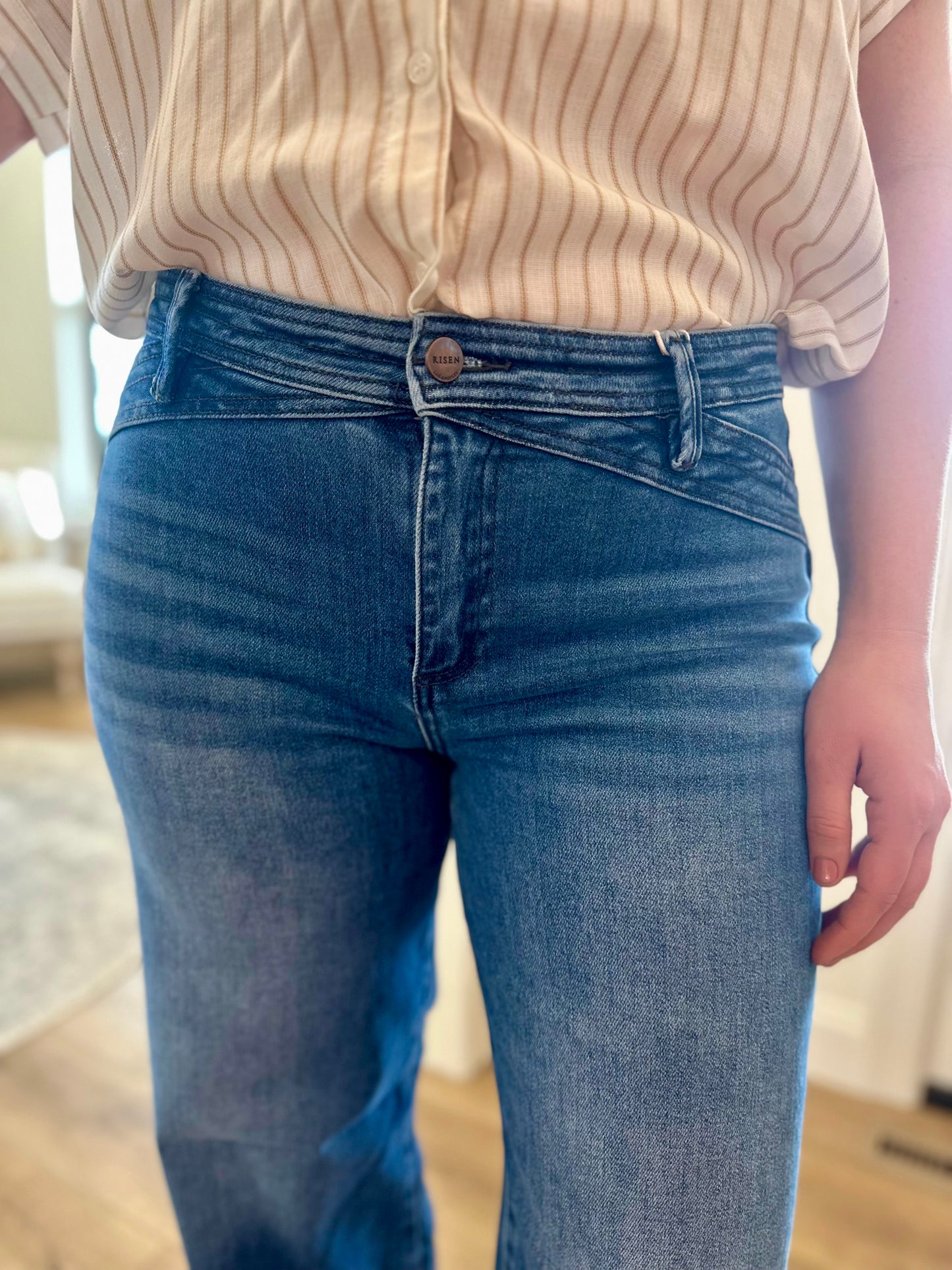 Jenkins Risen High Rise Wide Leg Waist Detail Jeans