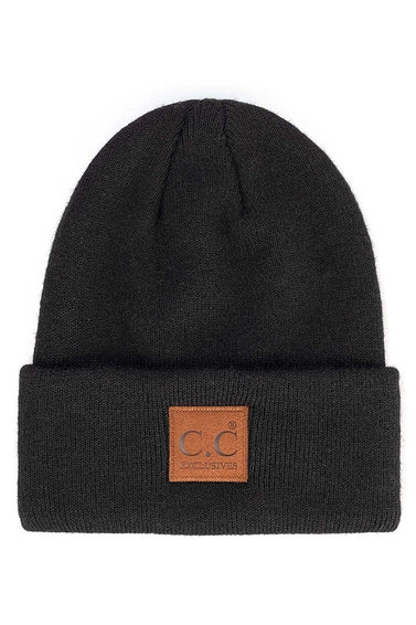 C.C Heather Knit Suede Patch Beanie