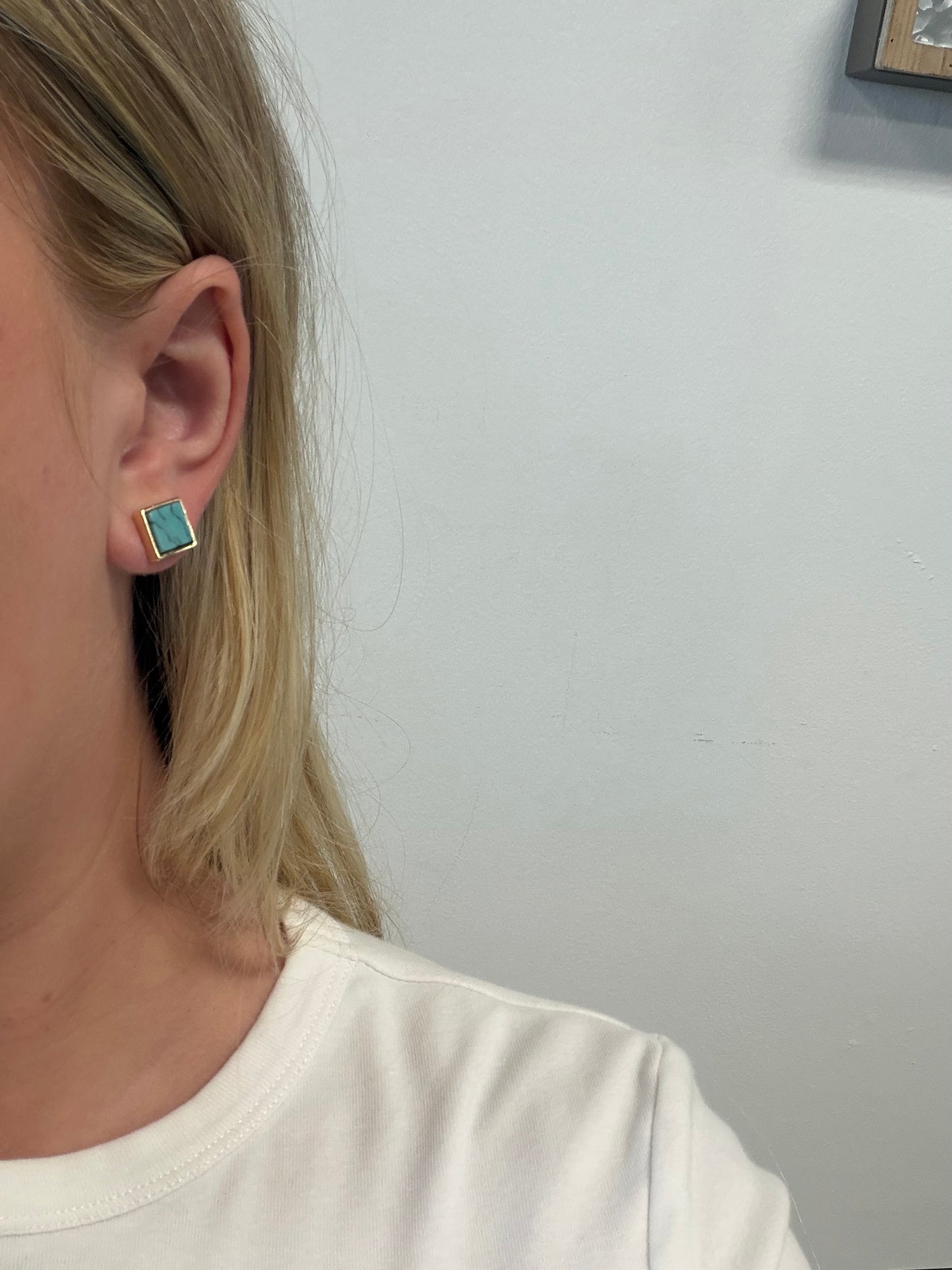 Square Stone Stud Earrings