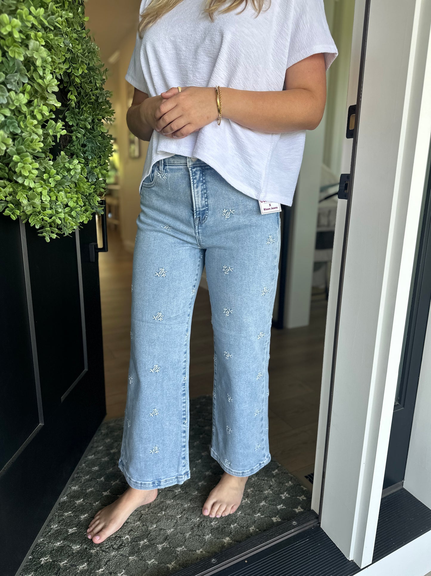 Risen Germantown High Rise Crop Embroidered Jeans
