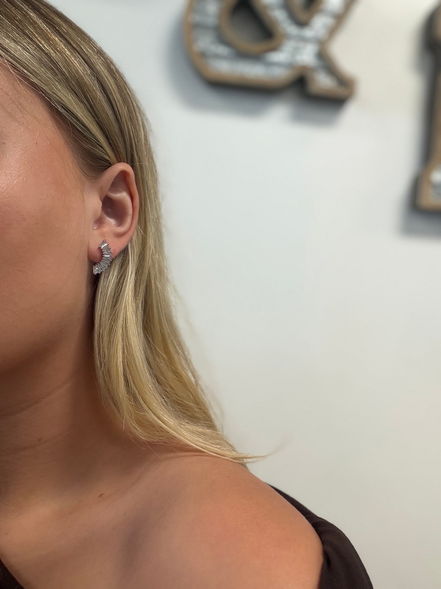 CZ Brass Curved Earrings
