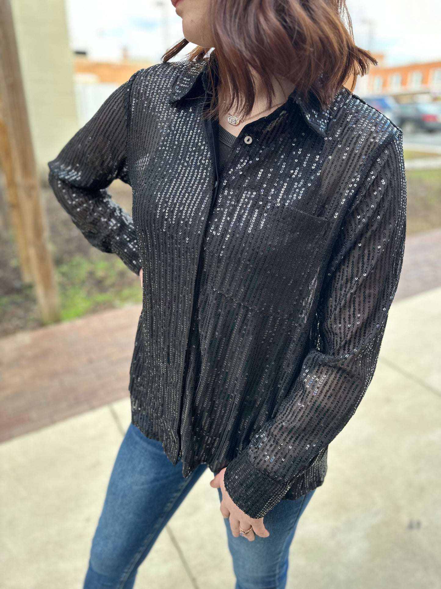 Ladson Sequin Button Down Shirt