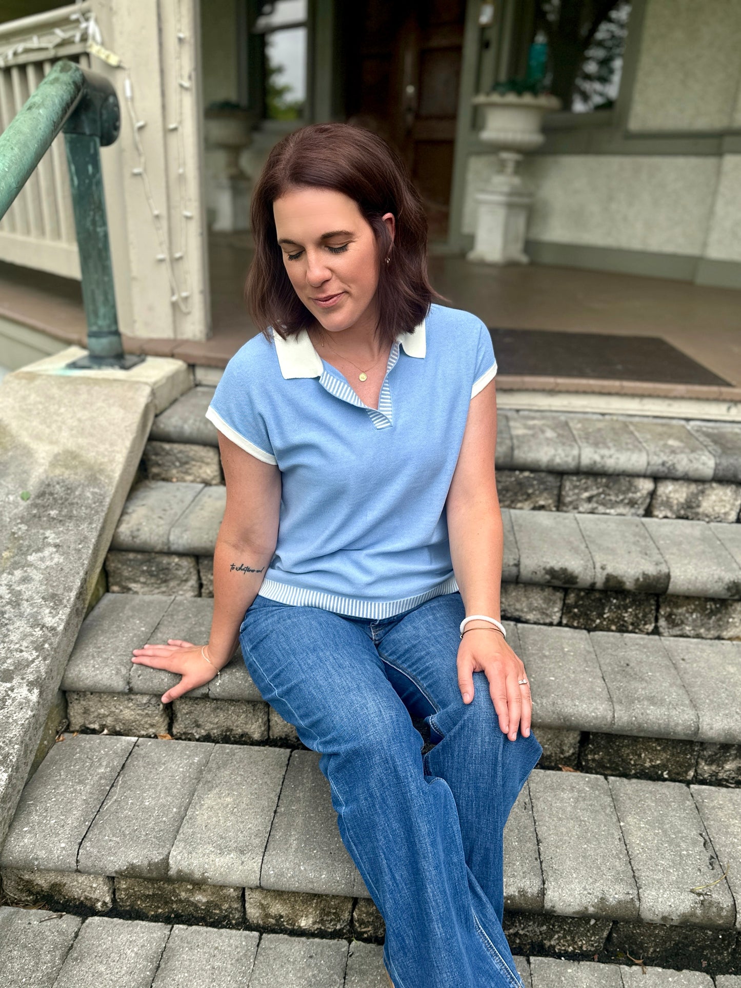 Charco Color Accent Collar Top
