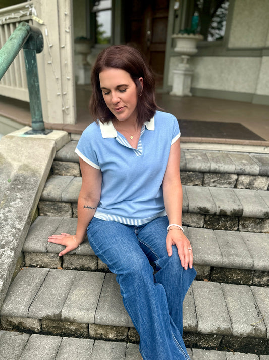 Charco Color Accent Collar Top
