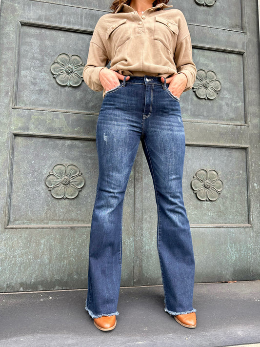 Risen Farnsworth High Rise Vintage Frayed Hem Flare Jeans