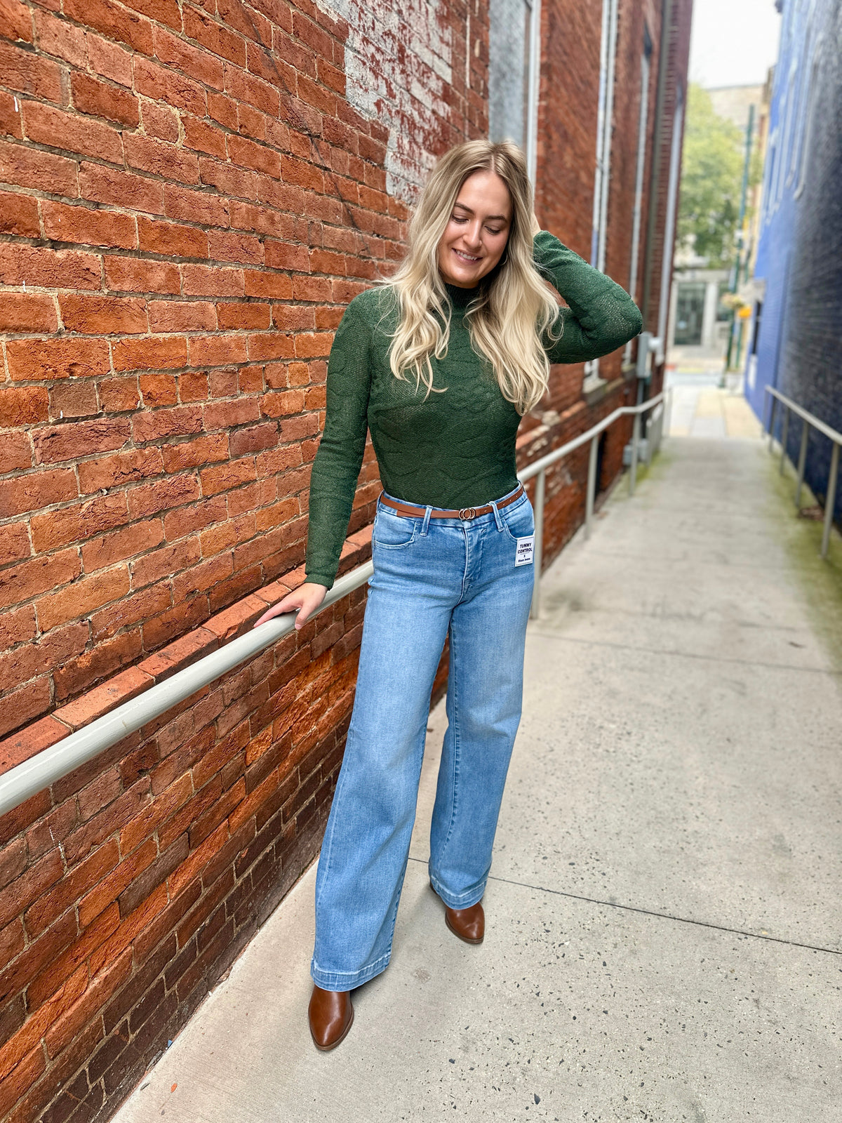 Risen Milwaukee Tummy Control Mid Rise Wide Leg Jeans