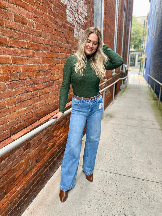 Risen Milwaukee Tummy Control Mid Rise Wide Leg Jeans
