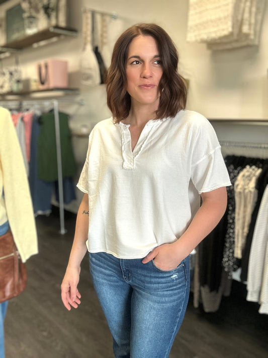 Ekron Washed Split Neck Top