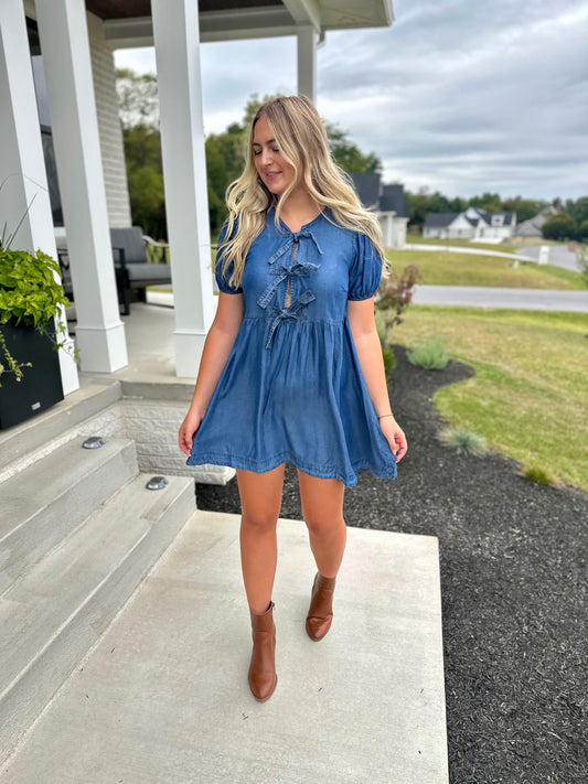 Bow Detail Chambray Dress