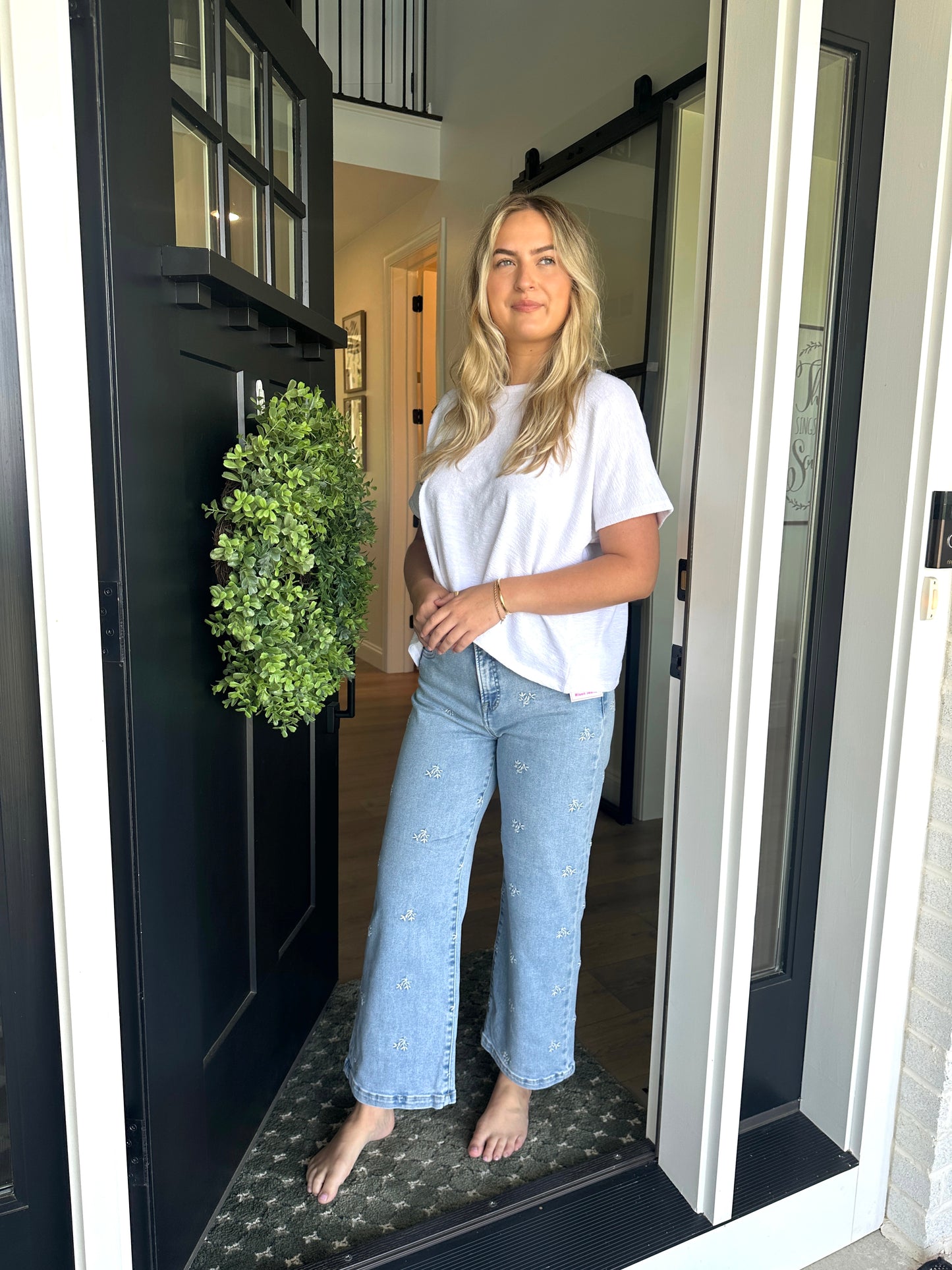 Risen Germantown High Rise Crop Embroidered Jeans