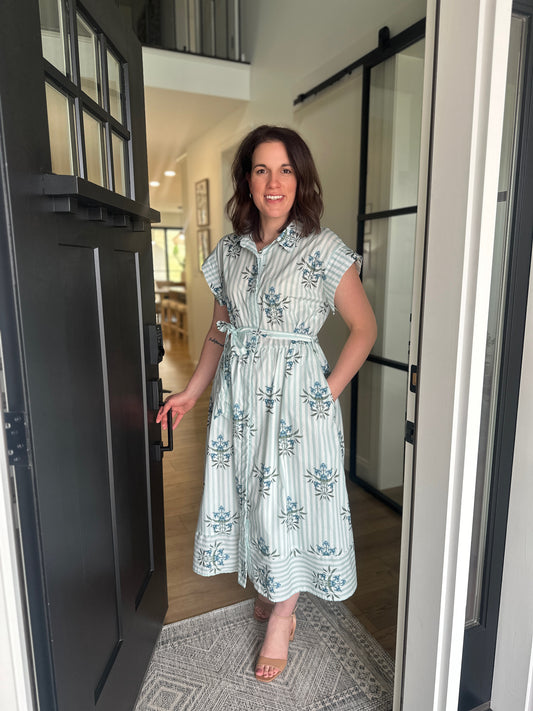 York Striped Floral Midi Dress