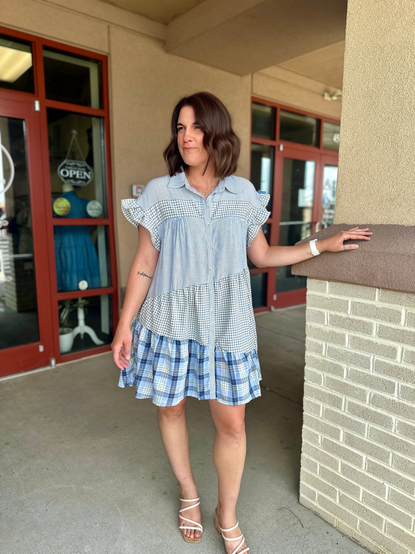 Bowie Collared Mixed Texture Dress