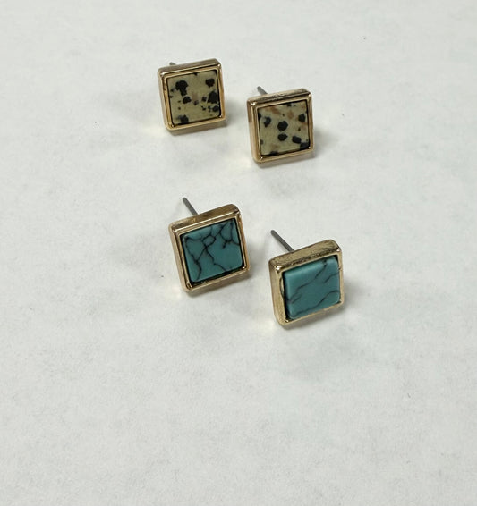 Square Stone Stud Earrings