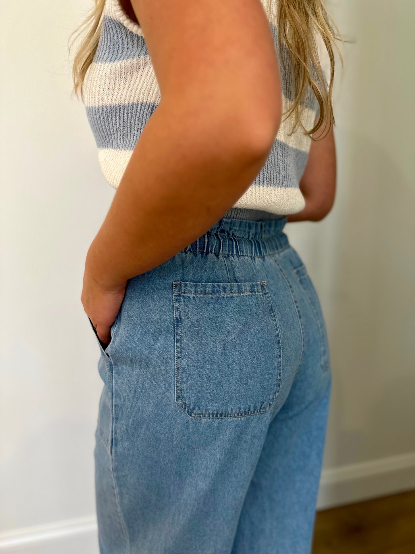 Patch Pocket Wide-Leg Denim Pants