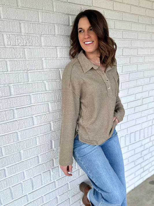 Textured Twist Collared Top