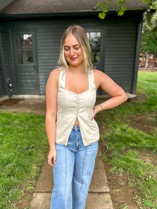 Vernon Linen Tie Back Vest