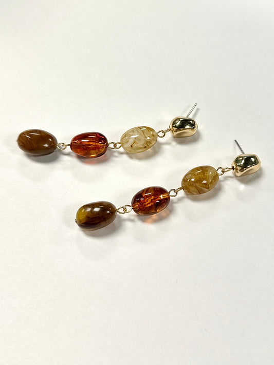 Metal & Color Ball 3 Drop Earrings