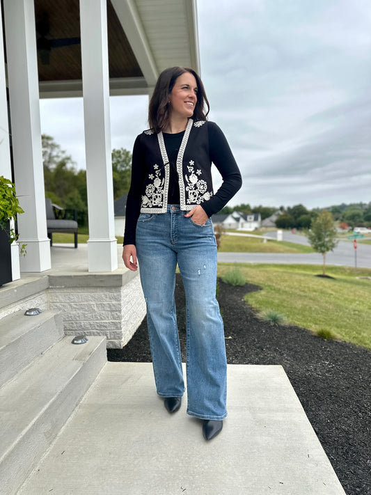 Risen Concord Tummy Control Elastic Band High Rise Wide Jeans