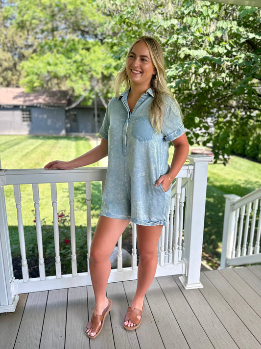 Mineral Wash Button Romper