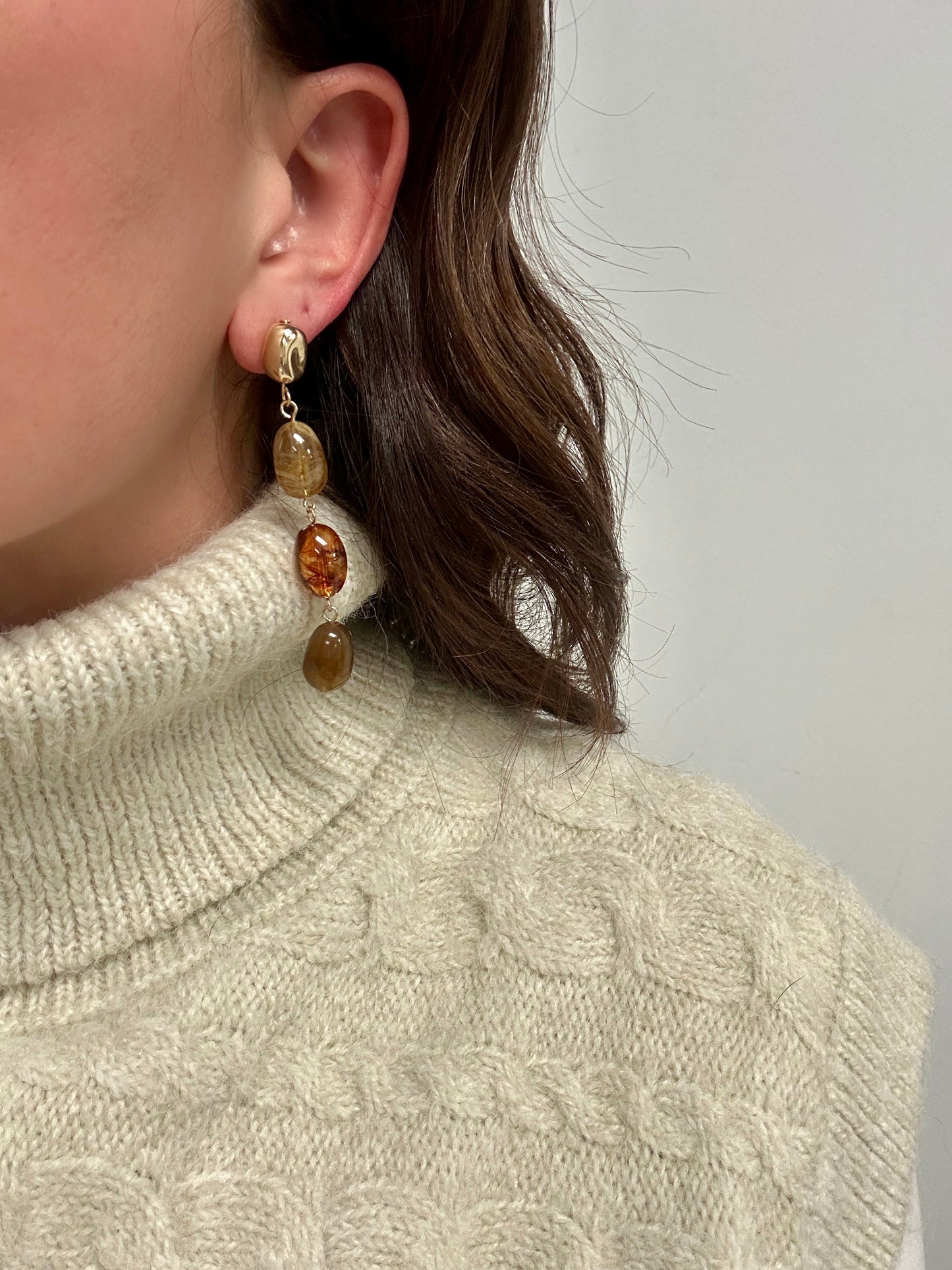 Metal & Color Ball 3 Drop Earrings