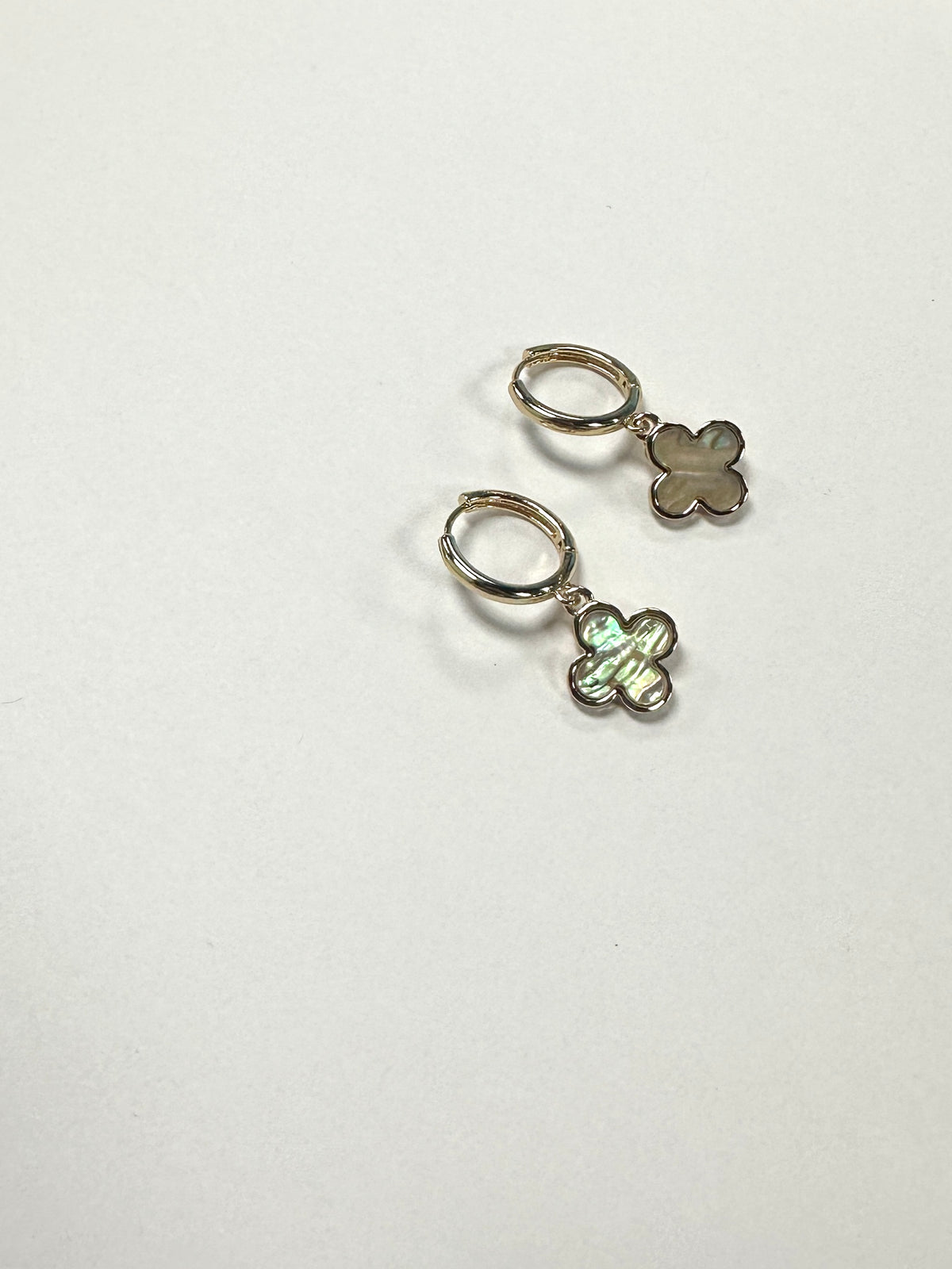 MOP Clover Charm Dangle Hoops