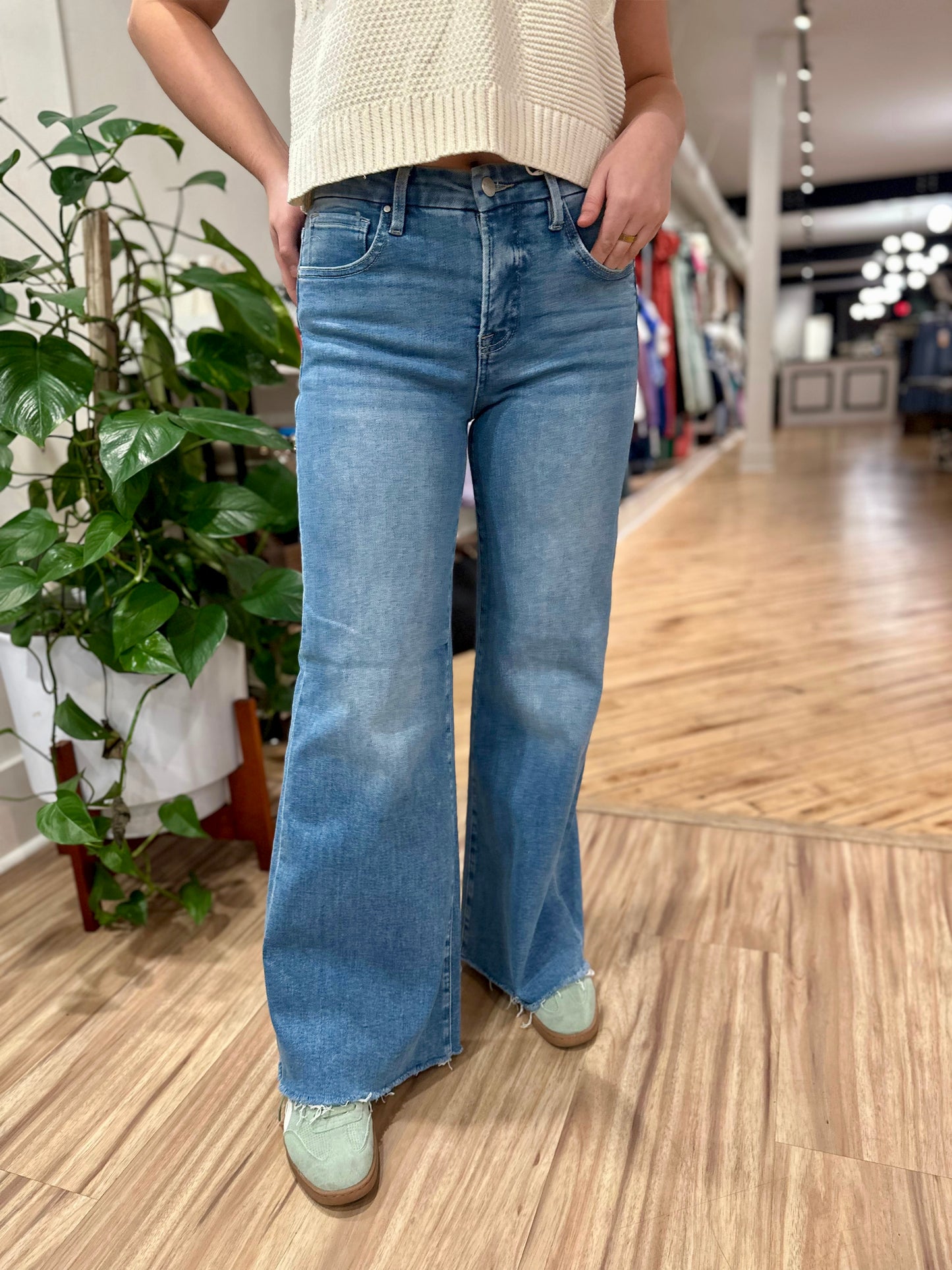 Risen Acala Tummy Control High Rise Wide Leg Jeans