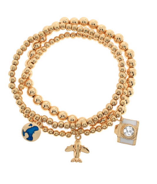 3 Row Travel Theme Charm Bracelet