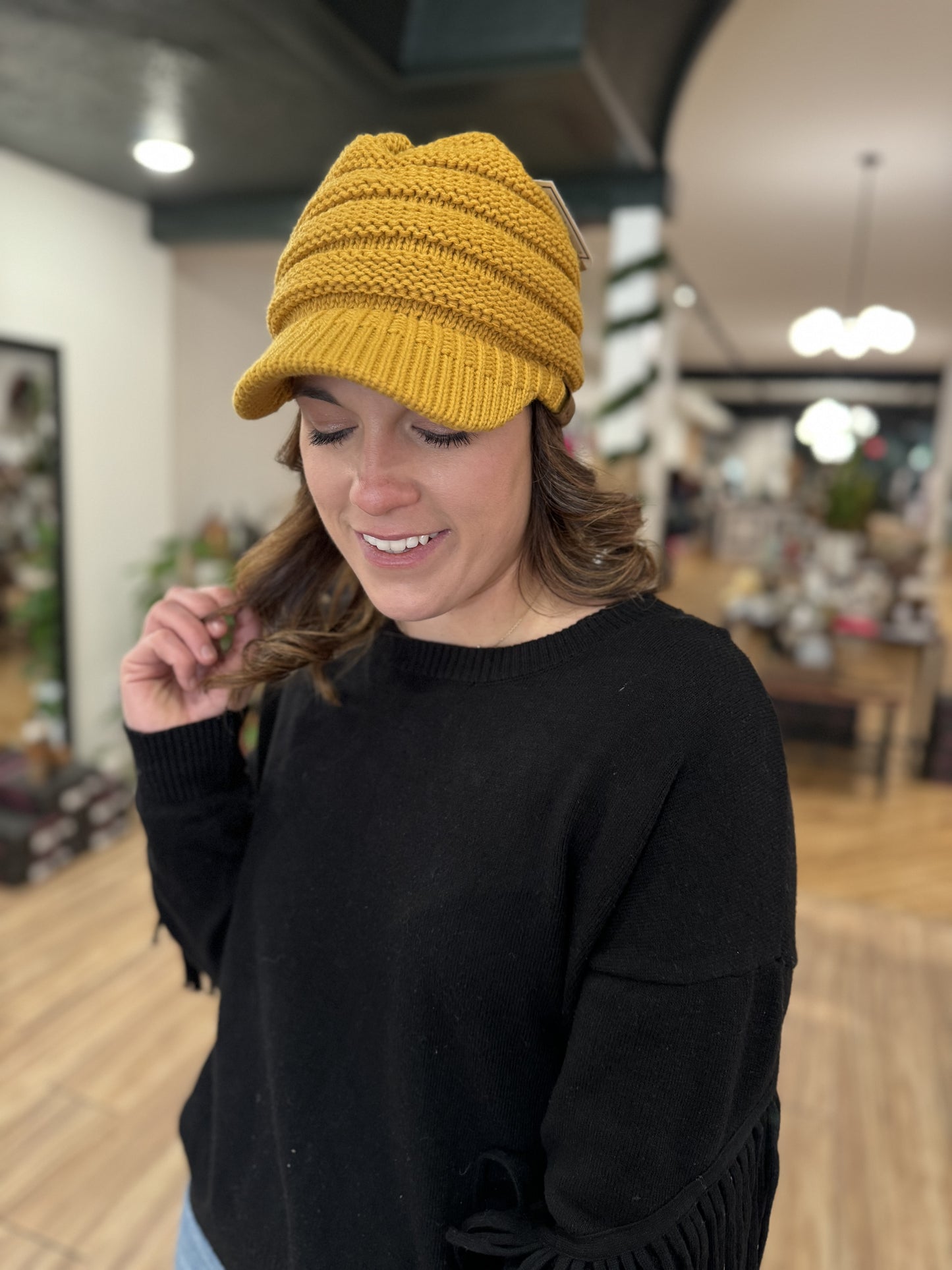 CC Brimmed Bun Beanie