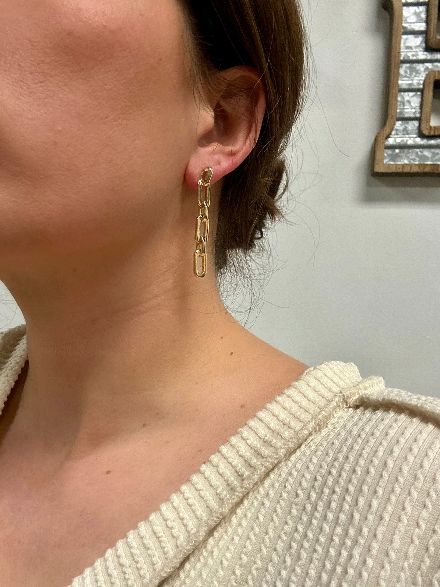 Oval Linked Chain Drop Earrings