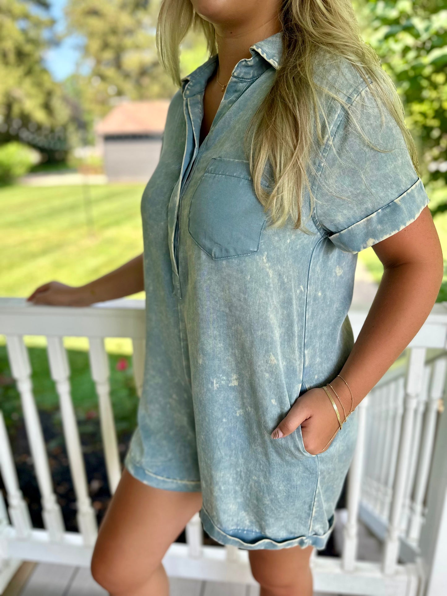 Mineral Wash Button Romper