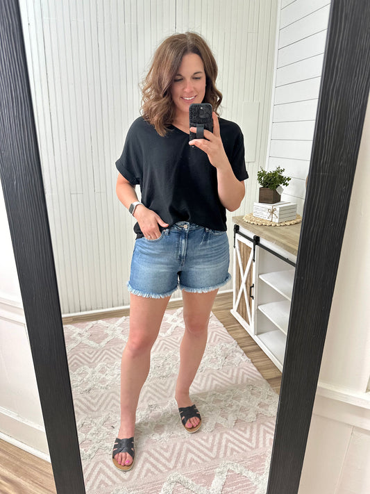 Hurstbourne Mid Rise Fray Hem Shorts