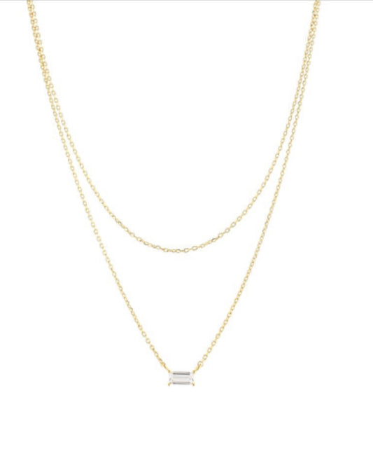CZ Baguette & 2 Layer Necklace