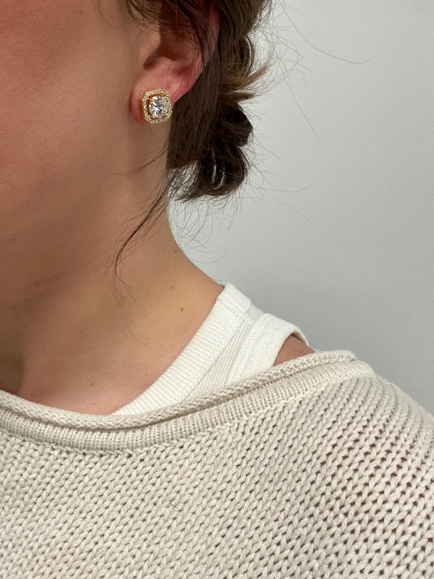 CZ Octagon Stud Earrings