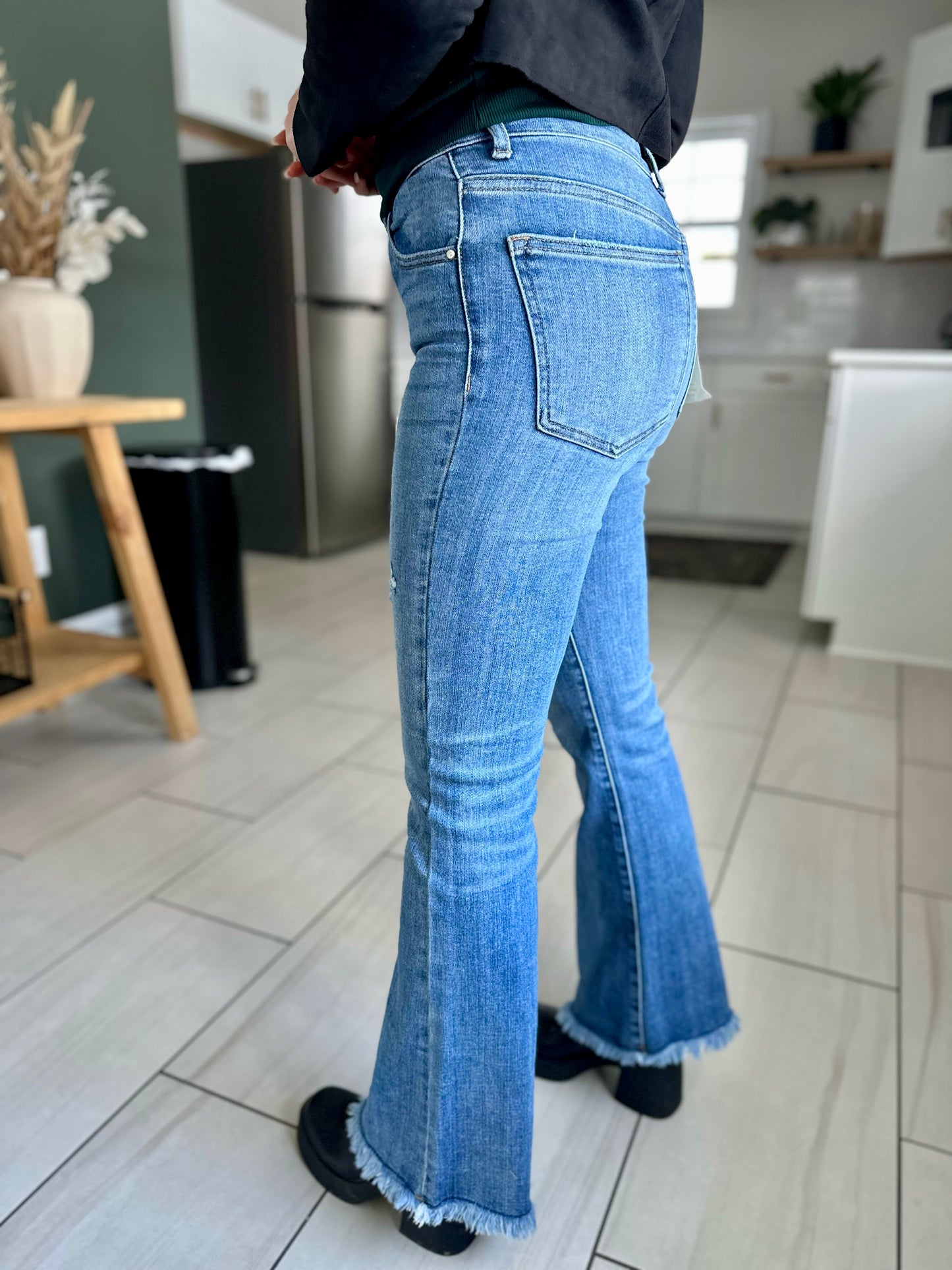 Risen Jenner High Rise Frayed Hem Bootcut Jeans